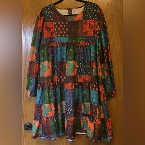 Women’s Boho Peasant Long Sleeve Dress Multicolored Knee Length Size 1X NWOT